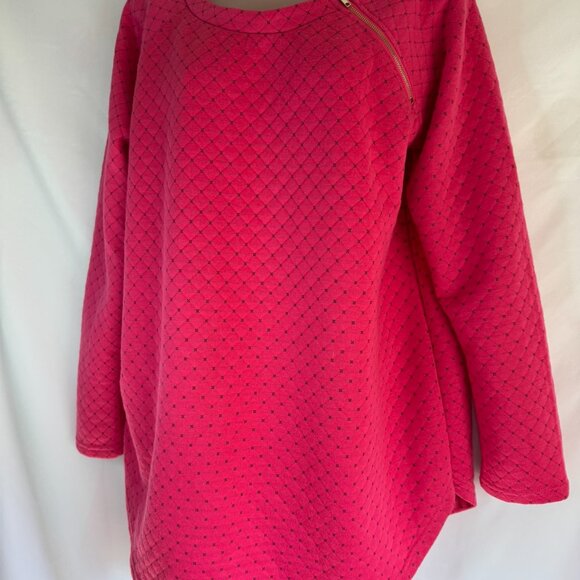 Pink Quilted Diamond Patterned X stitching Slant Zip Neckline Sz XL - Picture 1 of 11